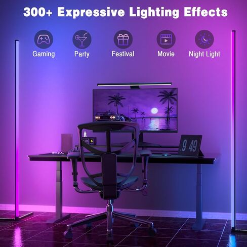 Buyya مصباح أرضي حديث، مصباح زاوية LED RGB مقاس 65 بوصة - 16 مليون لون، مزامنة الموسيقى، تطبيق ذكي، ارتفاع قابل للتعديل، مجموعة توقيت، إضاءة جو لغرفة المعيشة، غرفة النوم، حفلة الألعاب in Saudi Arabia