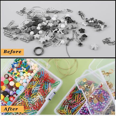 LDXURU 6 عبوات من صندوق منظم بلاستيكي مع فواصل، صندوق منظم شفاف، صندوق معالجة بلاستيكي، 8 شبكات صندوق مقصورة قابل للتعديل، حاويات خرز لتنظيم الحرف اليدوية والخرز والمجوهرات والجزء الصغير in Kuwait