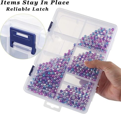 LDXURU 6 عبوات من صندوق منظم بلاستيكي مع فواصل، صندوق منظم شفاف، صندوق معالجة بلاستيكي، 8 شبكات صندوق مقصورة قابل للتعديل، حاويات خرز لتنظيم الحرف اليدوية والخرز والمجوهرات والجزء الصغير in Kuwait