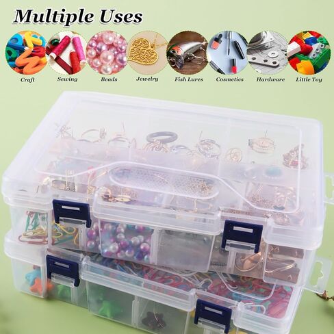 LDXURU 6 عبوات من صندوق منظم بلاستيكي مع فواصل، صندوق منظم شفاف، صندوق معالجة بلاستيكي، 8 شبكات صندوق مقصورة قابل للتعديل، حاويات خرز لتنظيم الحرف اليدوية والخرز والمجوهرات والجزء الصغير in Kuwait