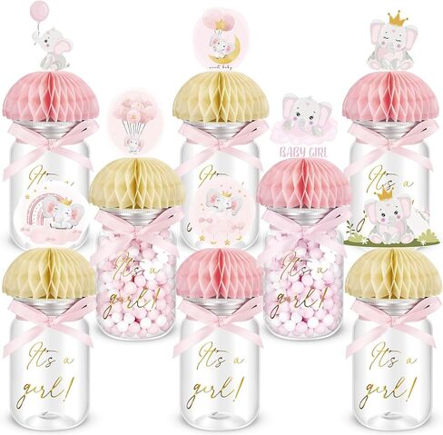 8 مجموعات من قطع مركزية لحفلات استقبال الأطفال على شكل فيل للطاولات، إنها عبارة عن برطمان ميسون للقطع المركزية على شكل قرص العسل من أجل لوازم تزيين القطع المركزية للحفلات وأعياد الميلاد (أزرق، صبي) in Kuwait