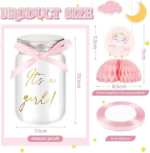 8 مجموعات من قطع مركزية لحفلات استقبال الأطفال على شكل فيل للطاولات، إنها عبارة عن برطمان ميسون للقطع المركزية على شكل قرص العسل من أجل لوازم تزيين القطع المركزية للحفلات وأعياد الميلاد (أزرق، صبي) in Kuwait