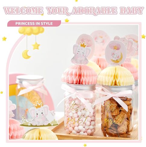 8 مجموعات من قطع مركزية لحفلات استقبال الأطفال على شكل فيل للطاولات، إنها عبارة عن برطمان ميسون للقطع المركزية على شكل قرص العسل من أجل لوازم تزيين القطع المركزية للحفلات وأعياد الميلاد (أزرق، صبي) in Kuwait