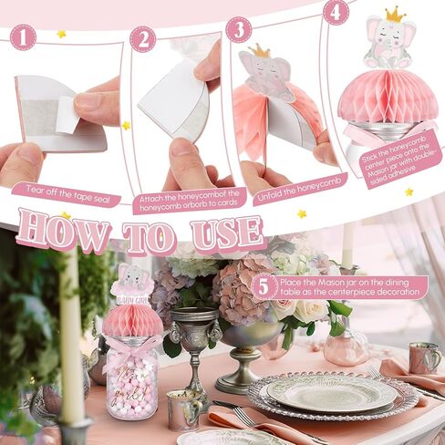 8 مجموعات من قطع مركزية لحفلات استقبال الأطفال على شكل فيل للطاولات، إنها عبارة عن برطمان ميسون للقطع المركزية على شكل قرص العسل من أجل لوازم تزيين القطع المركزية للحفلات وأعياد الميلاد (أزرق، صبي) in Kuwait