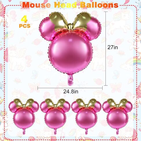 4 Pcs Mouse Head Foil Balloons, 24'' Mouse Mylar Balloon for Birthday Party Decorations Jumbo Mouse Head Aluminum Foil Balloons Party Favors Supplies (Pink) in Saudi Arabia