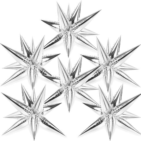 LovesTown 72PCS Silver Spike Balloons, 12 Point Foil Balloons Silver Star Balloons Cone Balloons Magic Starburst Balloons Spiky Balloons for Bachelorette Party Birthday Wedding Decor in Saudi Arabia