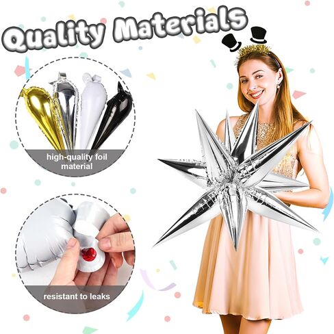 LovesTown 72PCS Silver Spike Balloons, 12 Point Foil Balloons Silver Star Balloons Cone Balloons Magic Starburst Balloons Spiky Balloons for Bachelorette Party Birthday Wedding Decor in Saudi Arabia