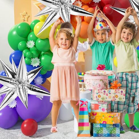 LovesTown 72PCS Silver Spike Balloons, 12 Point Foil Balloons Silver Star Balloons Cone Balloons Magic Starburst Balloons Spiky Balloons for Bachelorette Party Birthday Wedding Decor in Saudi Arabia