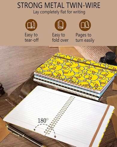 Spiral Journal Notebook, A5 Cute Notebooks for Women Men, College Ruled Hardcover Notebook for Work & Note Taking, 60 Pages Double-Wire Journals for Writing, Cute Yellow Ducks in Saudi Arabia