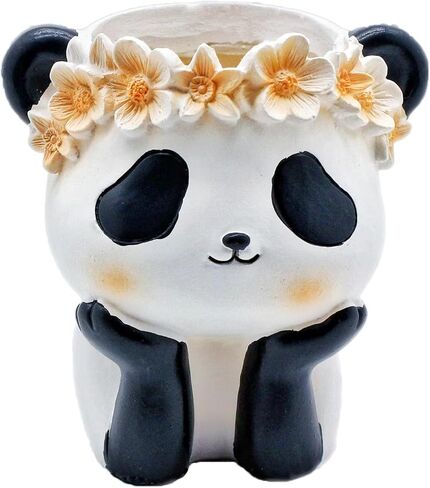 Creative Panda Pen Holder for Stationery Storage,Desktop Holder for Pencil Makeup Brush, Office Cute Desktop Decoration,Succulent Potted Plants Flower Arrangement Resin Crafts in Saudi Arabia