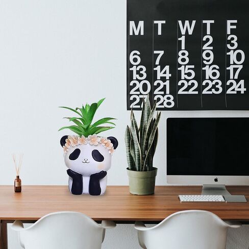 Creative Panda Pen Holder for Stationery Storage,Desktop Holder for Pencil Makeup Brush, Office Cute Desktop Decoration,Succulent Potted Plants Flower Arrangement Resin Crafts in Saudi Arabia