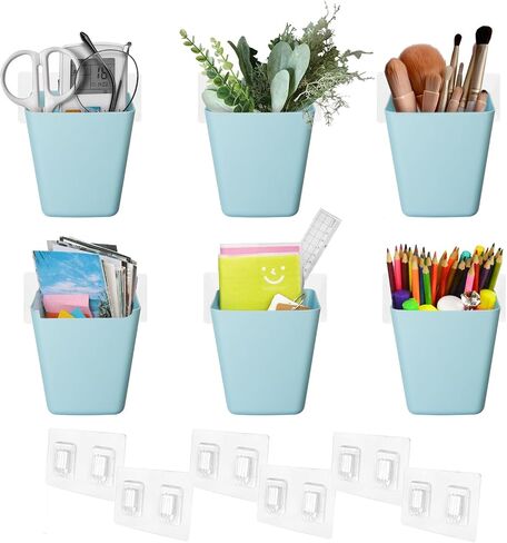 Wall Caddy Pen Holders, 6 Pack Black Large Pencil Cups Organizer for Marker/Remote/Crayon/White Board Accessories, with Adhesive Stickers, Office Home Craft Class Kids Room Art Organization in Kuwait