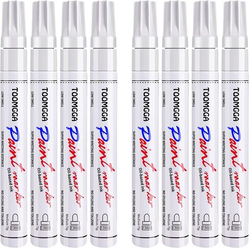 White Paint Pens Paint Markers - 8 Pack White Permanent Marker, Oil Based Waterproof Quick Dry Medium Tip Marker Pen for Metal, Plastic, Rock, Wood, Stone, Mugs, Canvas, Glass, Art Craft in Saudi Arabia