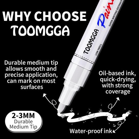 White Paint Pens Paint Markers - 8 Pack White Permanent Marker, Oil Based Waterproof Quick Dry Medium Tip Marker Pen for Metal, Plastic, Rock, Wood, Stone, Mugs, Canvas, Glass, Art Craft in Saudi Arabia