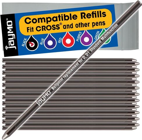 Jaymo Replacement for Cross 8518 and Schmidt 635 - Measures 2.625 in / 67 mm Long - D (D1) Standard Multifunction Mini Ballpoint Pen Refill - 6 Blue in Kuwait