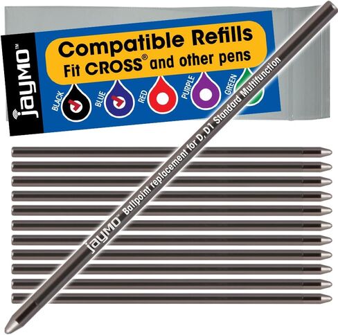 Jaymo Replacement for Cross 8518 and Schmidt 635 - Measures 2.625 in / 67 mm Long - D (D1) Standard Multifunction Mini Ballpoint Pen Refill - 6 Blue in Kuwait