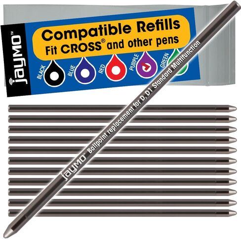 Jaymo Replacement for Cross 8518 and Schmidt 635 - Measures 2.625 in / 67 mm Long - D (D1) Standard Multifunction Mini Ballpoint Pen Refill - 6 Blue in Kuwait