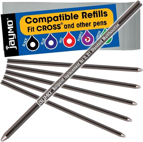 Jaymo Replacement for Cross 8518 and Schmidt 635 - Measures 2.625 in / 67 mm Long - D (D1) Standard Multifunction Mini Ballpoint Pen Refill - 6 Blue in Kuwait