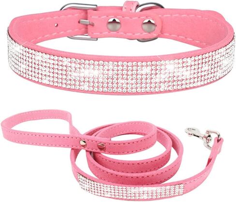 Rhinestone Dog Collar and Leash Set for Small Dogs, Fancy Bling Diamond Cat Collar Crystal Glitter Pretty Jewel Puppy Collars with Lead for XXS XS Small Medium Large Pet Dogs Kitten, Pink S in Saudi Arabia