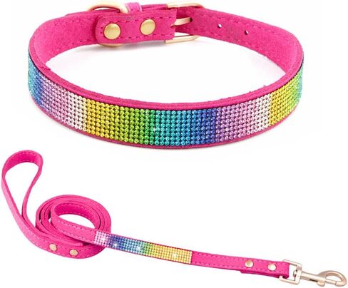 Rhinestone Dog Collar and Leash Set for Small Dogs, Fancy Bling Diamond Cat Collar Crystal Glitter Pretty Jewel Puppy Collars with Lead for XXS XS Small Medium Large Pet Dogs Kitten, Pink S in Saudi Arabia