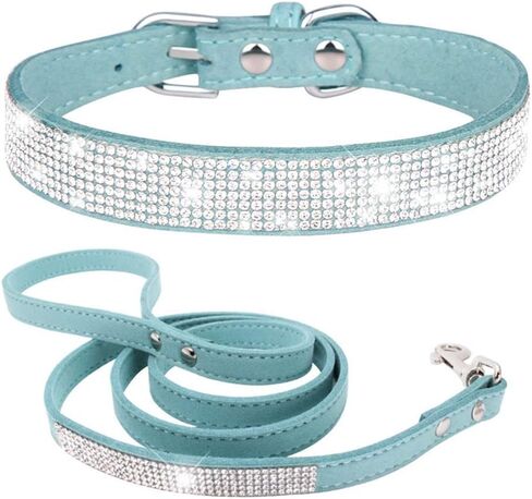 Rhinestone Dog Collar and Leash Set for Small Dogs, Fancy Bling Diamond Cat Collar Crystal Glitter Pretty Jewel Puppy Collars with Lead for XXS XS Small Medium Large Pet Dogs Kitten, Pink S in Saudi Arabia