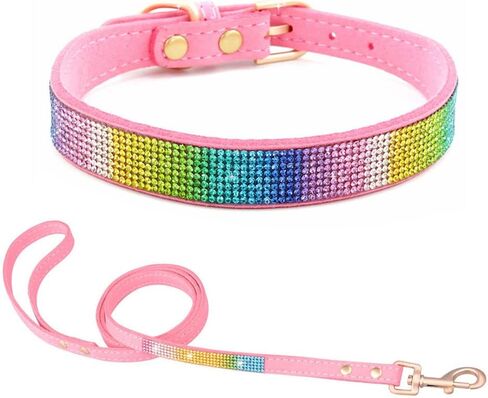 Rhinestone Dog Collar and Leash Set for Small Dogs, Fancy Bling Diamond Cat Collar Crystal Glitter Pretty Jewel Puppy Collars with Lead for XXS XS Small Medium Large Pet Dogs Kitten, Pink S in Saudi Arabia