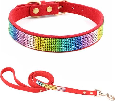 Rhinestone Dog Collar and Leash Set for Small Dogs, Fancy Bling Diamond Cat Collar Crystal Glitter Pretty Jewel Puppy Collars with Lead for XXS XS Small Medium Large Pet Dogs Kitten, Pink S in Saudi Arabia