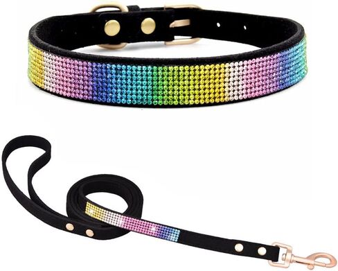 Rhinestone Dog Collar and Leash Set for Small Dogs, Fancy Bling Diamond Cat Collar Crystal Glitter Pretty Jewel Puppy Collars with Lead for XXS XS Small Medium Large Pet Dogs Kitten, Pink S in Saudi Arabia
