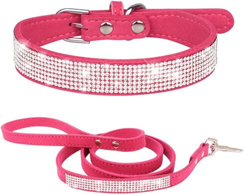 Rhinestone Dog Collar and Leash Set for Small Dogs, Fancy Bling Diamond Cat Collar Crystal Glitter Pretty Jewel Puppy Collars with Lead for XXS XS Small Medium Large Pet Dogs Kitten, Pink S in Saudi Arabia
