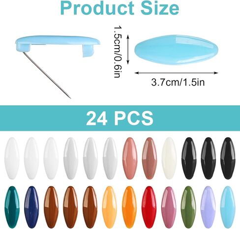 24Pcs Colorful Hijab Safety Pins, Plastic Cover Oval Pins, Scarf Clips, Women Dress Brooches, Perfect for Muslim Girls and Women in Saudi Arabia