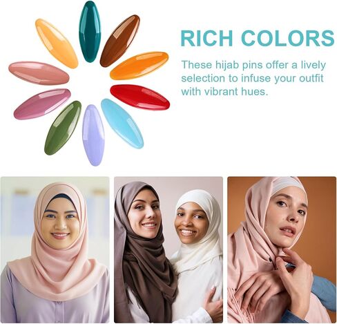 24Pcs Colorful Hijab Safety Pins, Plastic Cover Oval Pins, Scarf Clips, Women Dress Brooches, Perfect for Muslim Girls and Women in Saudi Arabia