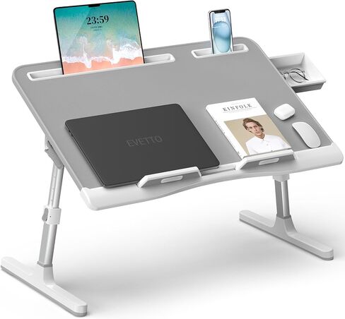 Laptop Bed Desk, X-Large Leather Adjustable Computer Bed Table Tray, Foldable Laptop Lap Desk for Bed Sofa Couch Floor Writing Eating Working with Drawer 2 Movable Stoppers (23.6 inch, Black) in Kuwait