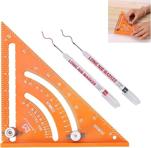 7 inches Carpenter Square Tool, Triangle Square with Deep Hole Marker Pens Plastic Roofing Square Multifunctional Carpentry Square Layout Measuring Tool(Orange) in Saudi Arabia