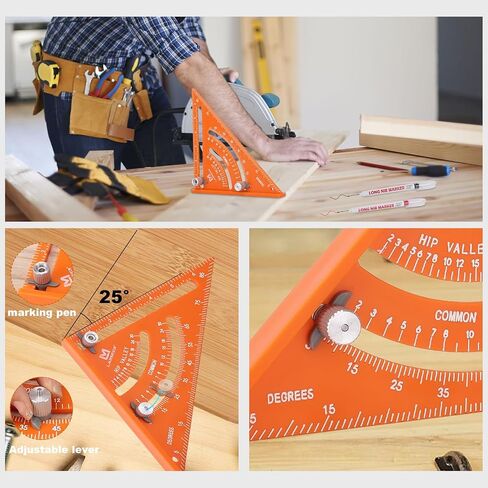 7 inches Carpenter Square Tool, Triangle Square with Deep Hole Marker Pens Plastic Roofing Square Multifunctional Carpentry Square Layout Measuring Tool(Orange) in Saudi Arabia