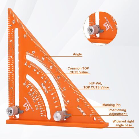 7 inches Carpenter Square Tool, Triangle Square with Deep Hole Marker Pens Plastic Roofing Square Multifunctional Carpentry Square Layout Measuring Tool(Orange) in Saudi Arabia