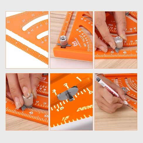 7 inches Carpenter Square Tool, Triangle Square with Deep Hole Marker Pens Plastic Roofing Square Multifunctional Carpentry Square Layout Measuring Tool(Orange) in Saudi Arabia