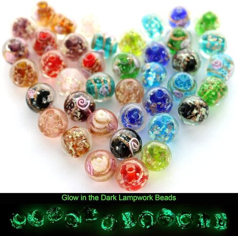 Artsy Crafts 40 Pcs Assorted Glow in The Dark Firefly Beads 12mm European Lampwork Luminous Glass Beads for Jewelry Making Charm Bracelet Necklace Earrings Crafts (Mixed 40pcs) in Saudi Arabia
