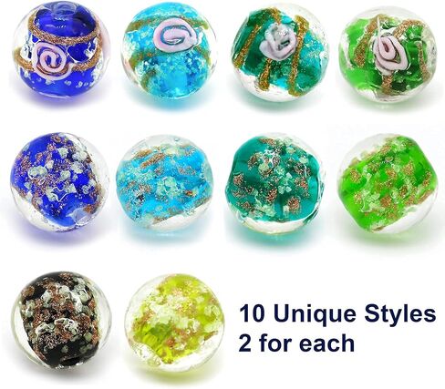 Artsy Crafts 40 Pcs Assorted Glow in The Dark Firefly Beads 12mm European Lampwork Luminous Glass Beads for Jewelry Making Charm Bracelet Necklace Earrings Crafts (Mixed 40pcs) in Saudi Arabia