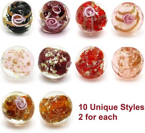 Artsy Crafts 40 Pcs Assorted Glow in The Dark Firefly Beads 12mm European Lampwork Luminous Glass Beads for Jewelry Making Charm Bracelet Necklace Earrings Crafts (Mixed 40pcs) in Saudi Arabia