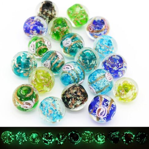 Artsy Crafts 40 Pcs Assorted Glow in The Dark Firefly Beads 12mm European Lampwork Luminous Glass Beads for Jewelry Making Charm Bracelet Necklace Earrings Crafts (Mixed 40pcs) in Saudi Arabia