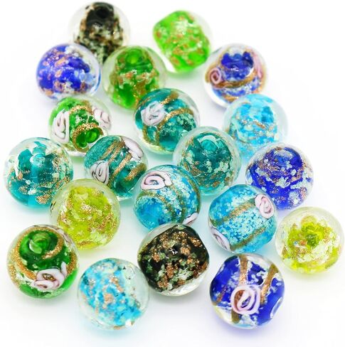 Artsy Crafts 40 Pcs Assorted Glow in The Dark Firefly Beads 12mm European Lampwork Luminous Glass Beads for Jewelry Making Charm Bracelet Necklace Earrings Crafts (Mixed 40pcs) in Saudi Arabia