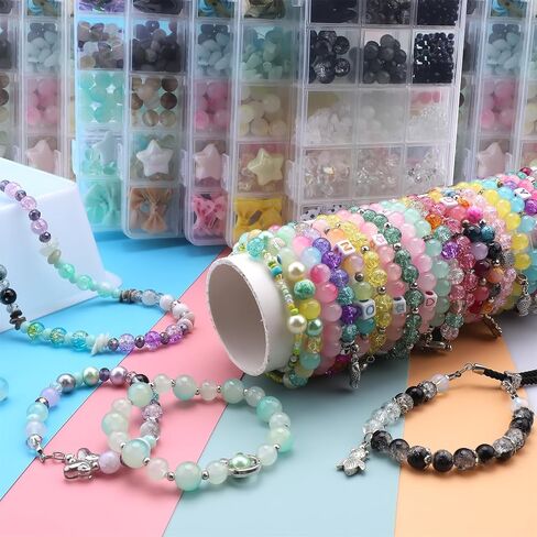 1018pcs Glass Beads for Jewelry Making, 8mm Purple Green Crystal Beads with Seed/Resin/Spacer/Stone Beads for Bracelet Necklace Earring DIY Jewelry Making Supplies in Saudi Arabia