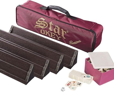 مجموعة ألعاب LaModaHome Premium Rummy Cube Tile Game Rummy/Okey / 101 خشبية داكنة مصقولة مع حاوية بلاط ونرد وحقيبة محمولة للبالغين، مثالية لليلة اللعب. in Kuwait