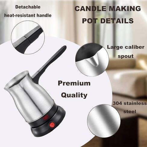 مذيب شمع فينيكو لصنع الشموع، مذيب شمع كهربائي، وعاء ذوبان الشمع من الفولاذ المقاوم للصدأ 800 مل، مستلزمات صنع الشموع in Kuwait