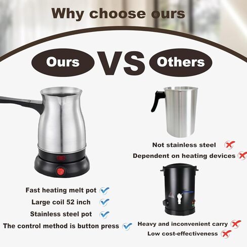 مذيب شمع فينيكو لصنع الشموع، مذيب شمع كهربائي، وعاء ذوبان الشمع من الفولاذ المقاوم للصدأ 800 مل، مستلزمات صنع الشموع in Kuwait