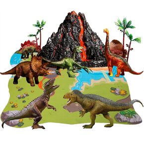 TEMI Large Volcano Set with 9 Toddlers Dinosaur Action Figures for Kids 2 3 4 5 6 7 Years, Simulated Volcanic Eruptions with Sound, Volcano Can Store Dinos, Gifts for Toddlers Boys and Girls