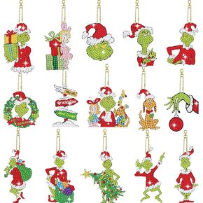 Gearock 15 Pcs Christmas Diamond Painting Ornaments, Merry Christmas Diamond Art Kits for Adults, DIY Xmas Hanging Diamond Art Keychains for Winter Holiday Party Christmas Tree Decorations
