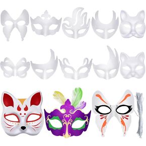 60 Pcs 10 Styles DIY Unpainted White Masquerade Mask Bulk for Mardi Gras Carnival Party Opera Masquerade Cosplay Dance Party