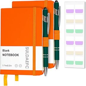 2 Pack Lined Pocket Notebook Small Journal with Pen, A6 Hardcover Notebook, 3.7"x5.5" Mini Notepad 100Gsm Thick Paper, pen holder (Purple)