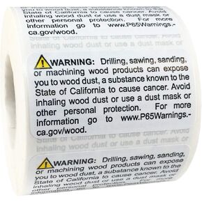 California Proposition 65 Exposure to Wood Dust Warning Labels 1 x 2 inch 500 Adhesive Stickers